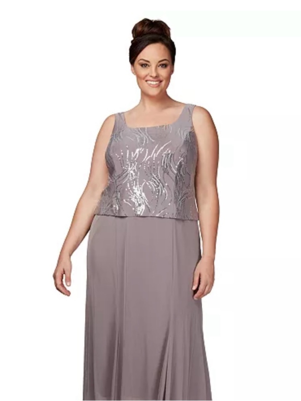 Alex Evenings Silver-Accented Gray Two-Piece Evening Set Size 18 - Picture 2 of 13